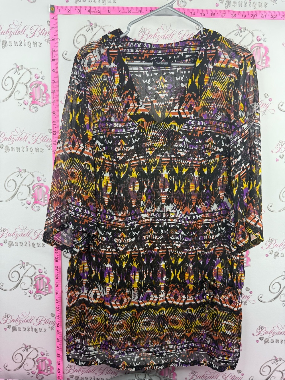 Woman top or mini dress Aztec  Patterned V-Neck Blouse flowy